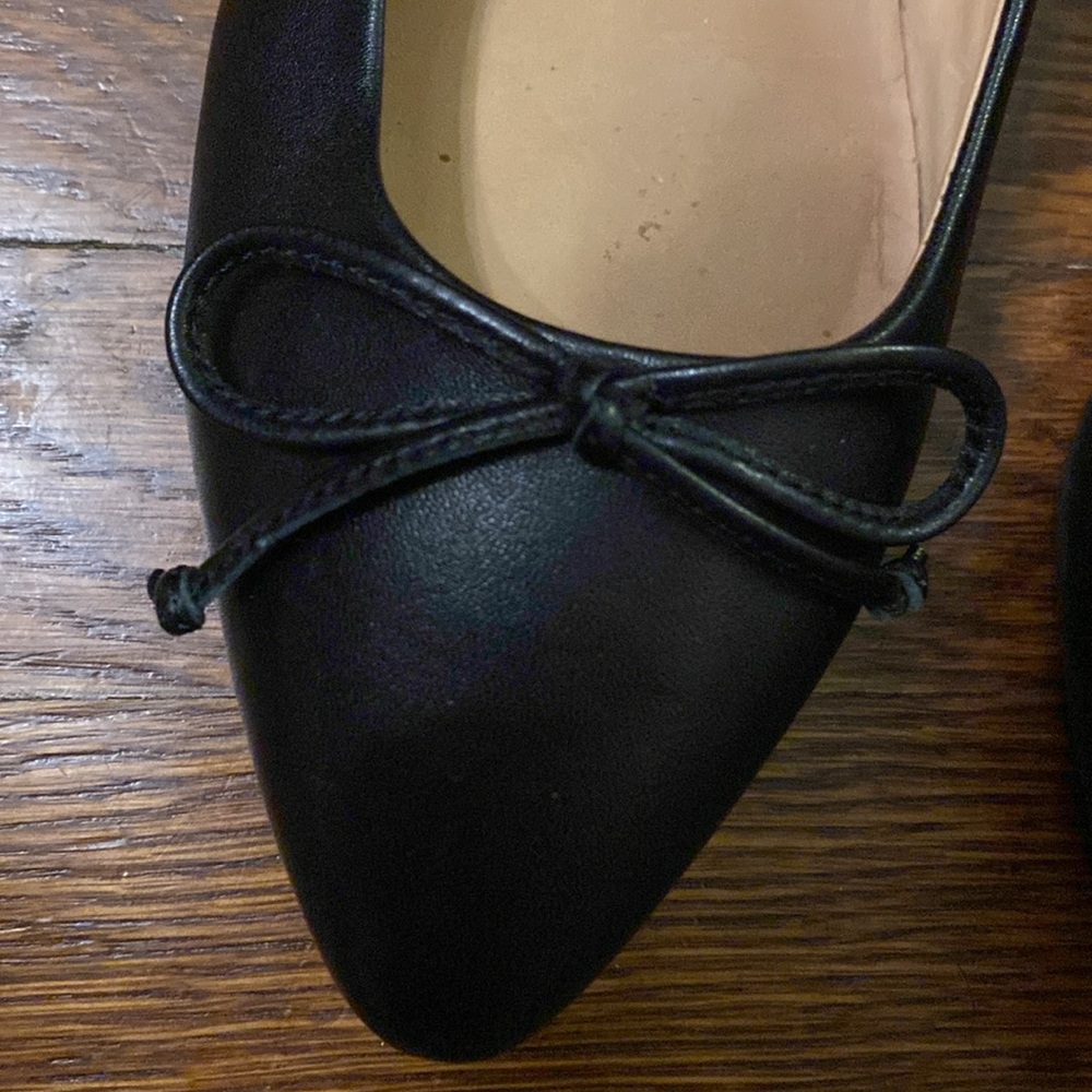 Quince Black Pointed Toe Bow Flats - Picture 3 of 5